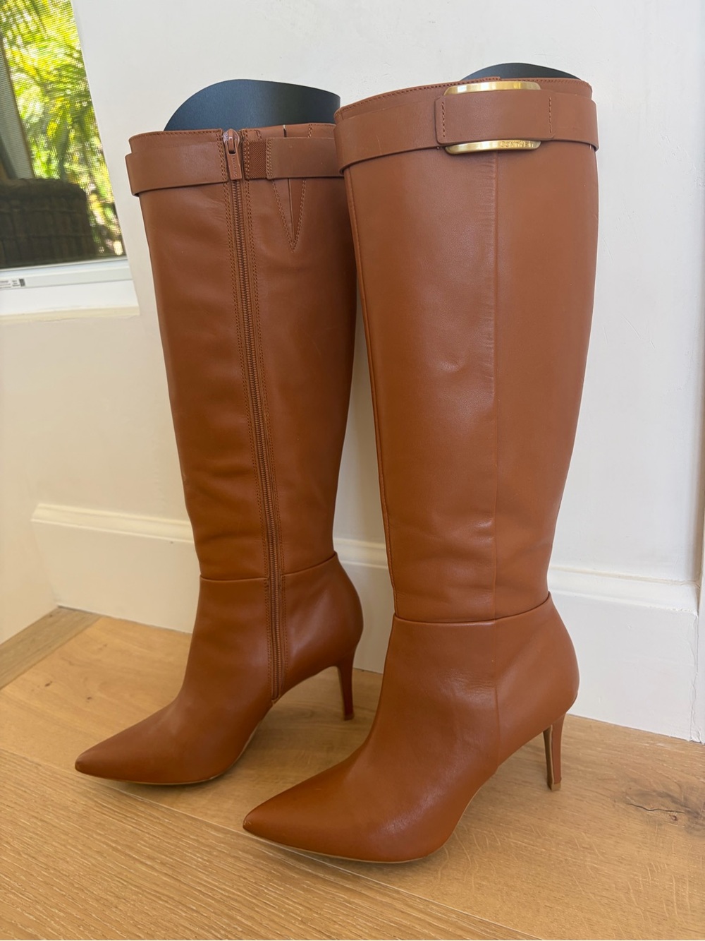 Calvin Klein Cognac Brown Over-the-Knee Stiletto Boots
